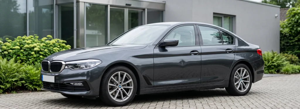 restyle-direct-auto-met-deuk-een-grijze-auto-met-een-deuk-aan-de-zijkant-geparkeerd-op